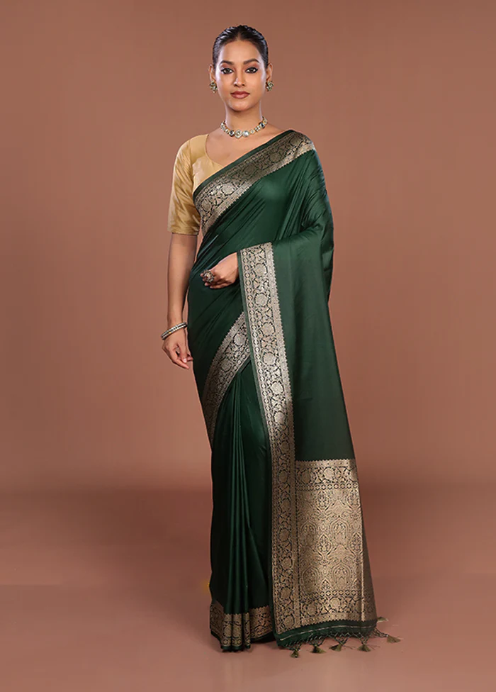 Green Dupion Silk Saree With Blouse Piece - Image 2