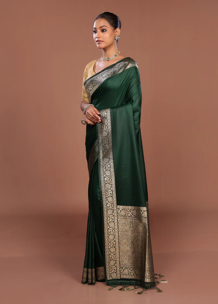Green Dupion Silk Saree With Blouse Piece - Image 4