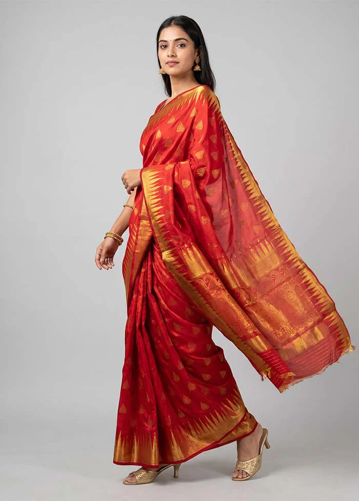 Green Dupion Silk Saree With Blouse Piece