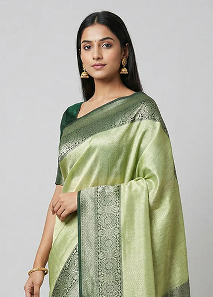 Green Dupion Silk Saree With Blouse Piece - Image 2