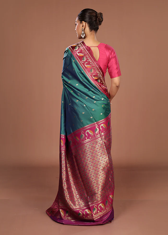 Green Dupion Silk Saree With Blouse Piece - Image 3