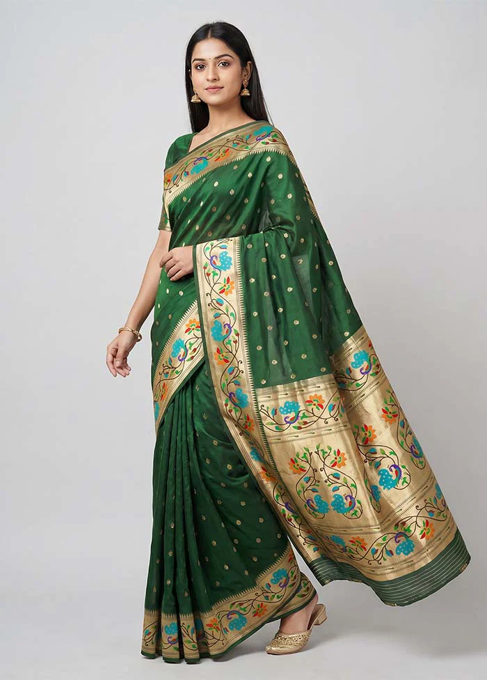 Green Dupion Silk Saree With Blouse Piece