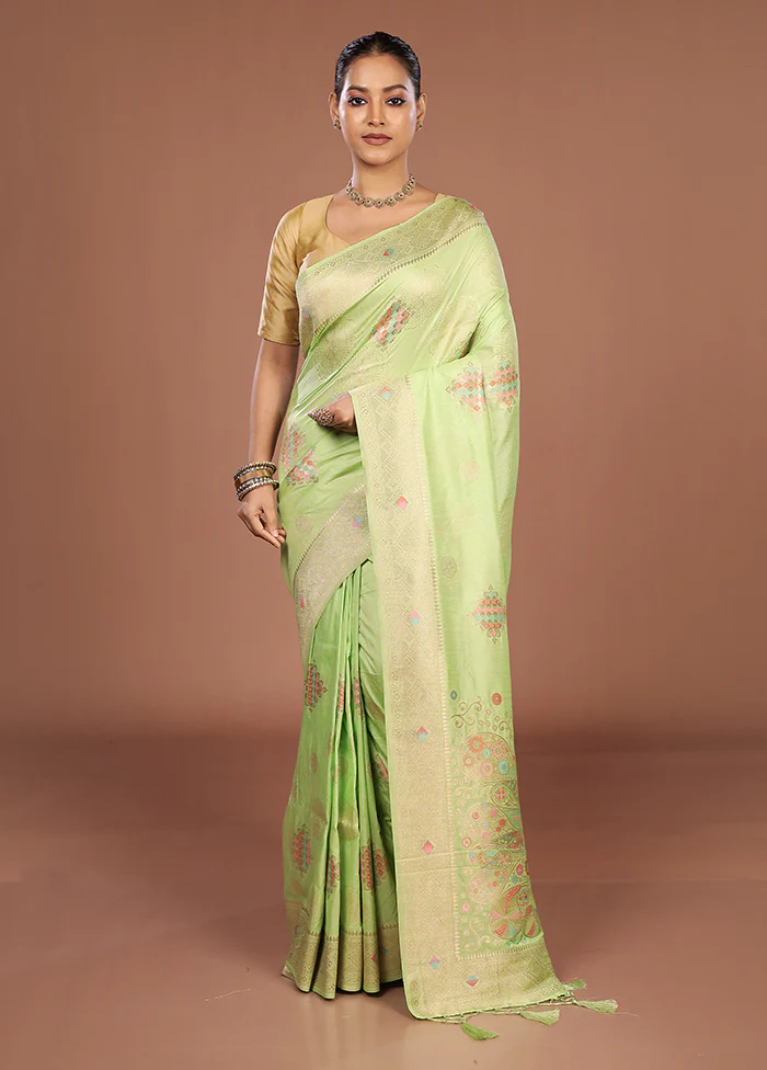 Green Dupion Silk Saree With Blouse Piece - Image 2