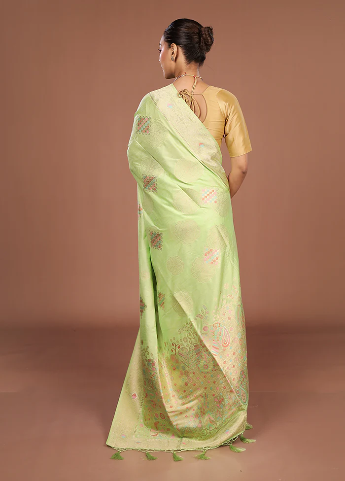 Green Dupion Silk Saree With Blouse Piece - Image 3