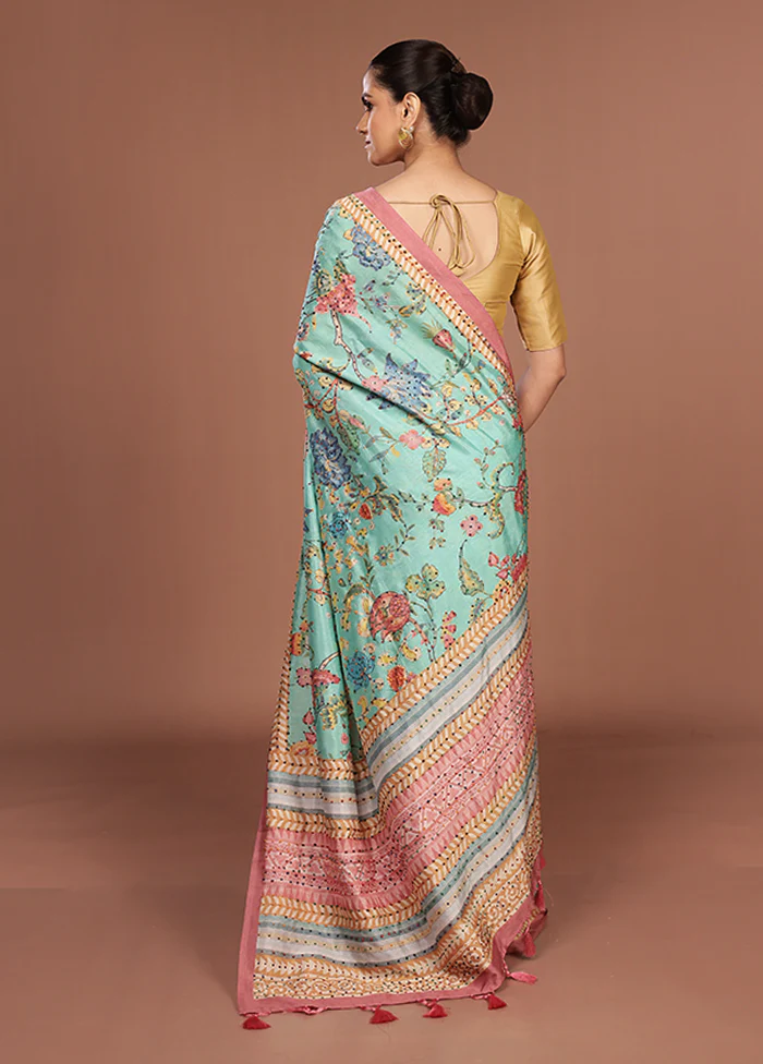 Green Dupion Silk Saree With Blouse Piece - Image 3