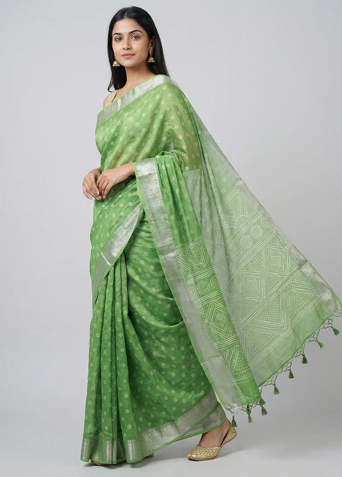 Green Dupion Silk Saree With Blouse Piece