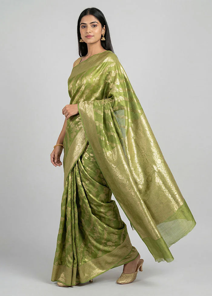 Green Dupion Silk Saree With Blouse Piece