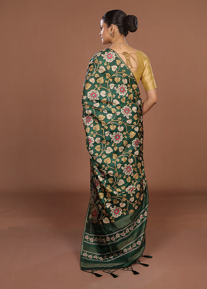 Green Dupion Silk Saree With Blouse Piece - Image 3