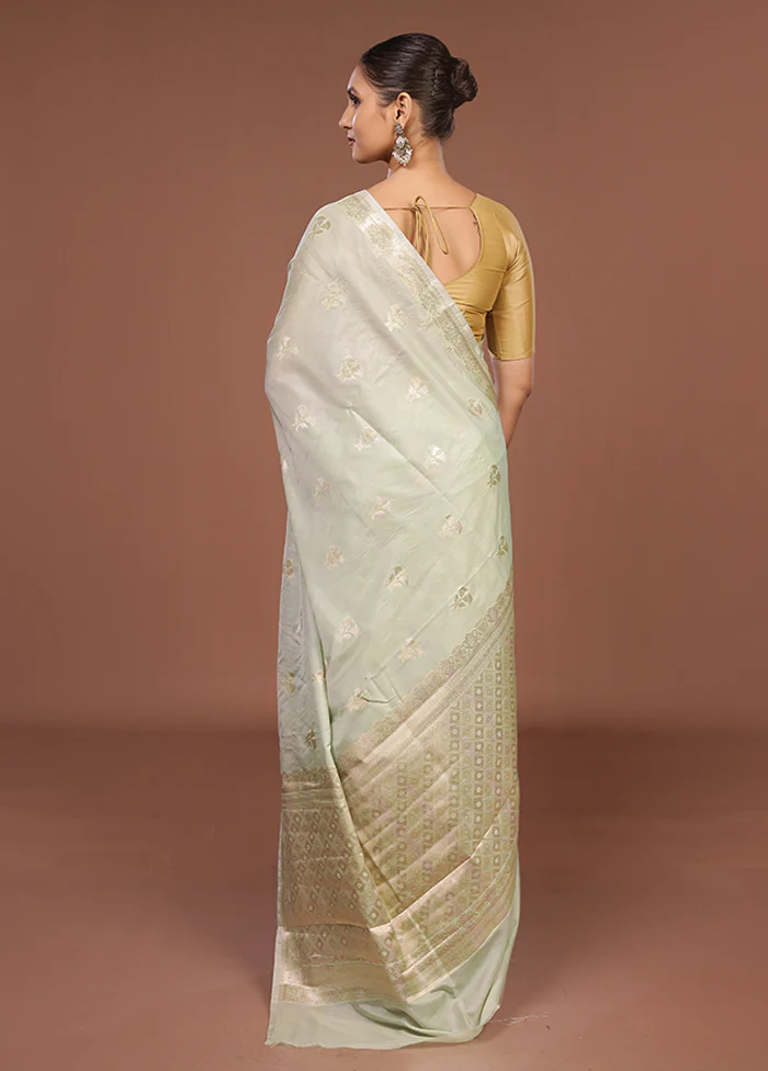 Green Dupion Silk Saree With Blouse Piece - Image 3