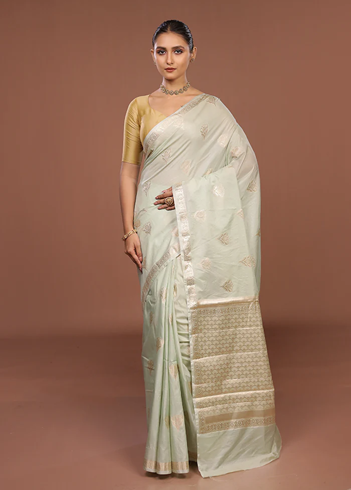 Green Dupion Silk Saree With Blouse Piece - Image 2