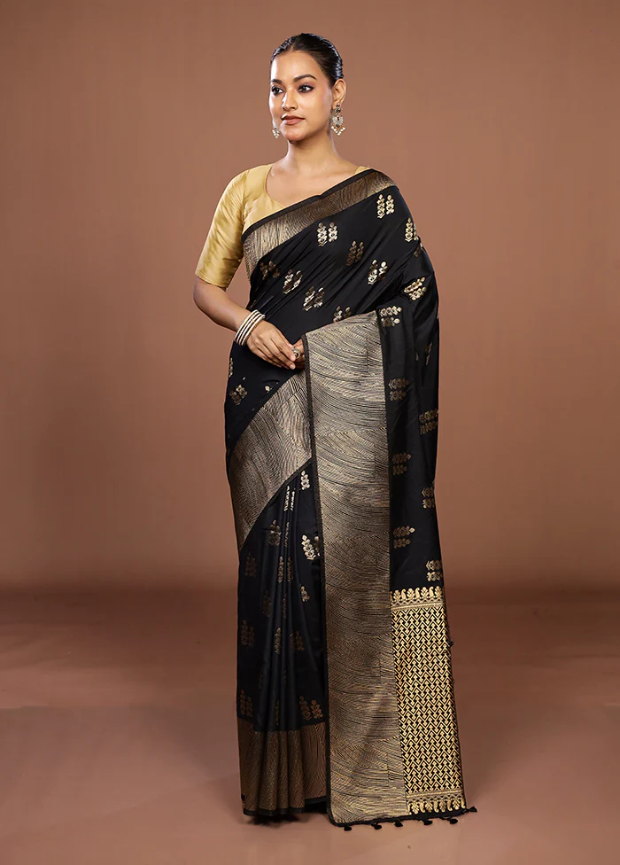 Black Dupion Silk Saree With Blouse Piece - Image 2