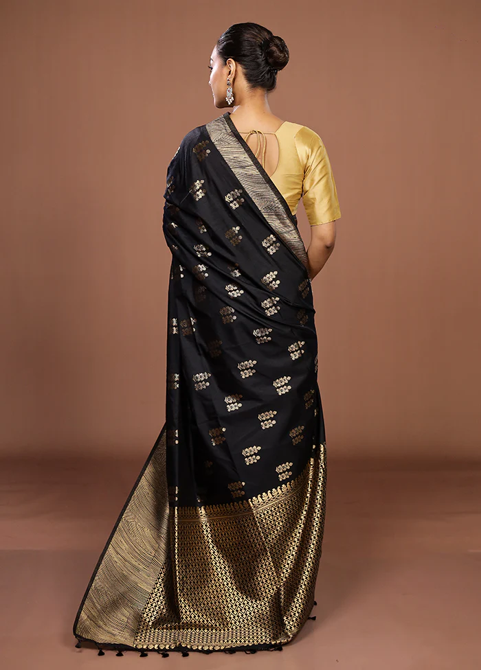 Black Dupion Silk Saree With Blouse Piece - Image 3