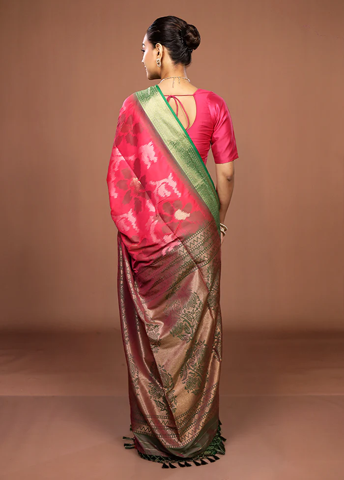 Green Dupion Silk Saree With Blouse Piece - Image 3