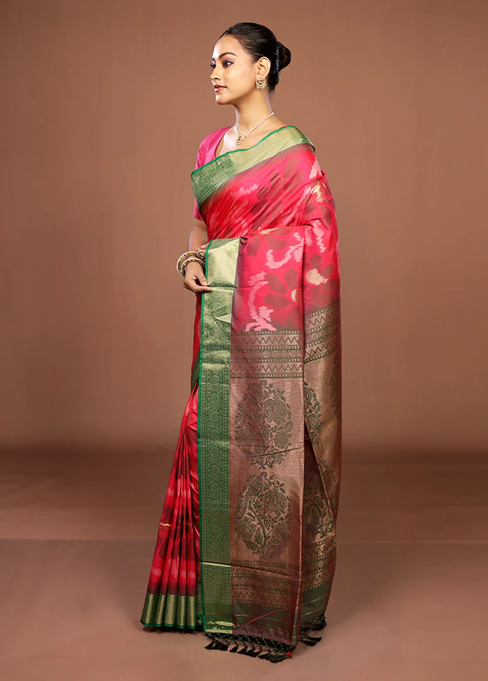 Green Dupion Silk Saree With Blouse Piece - Image 4