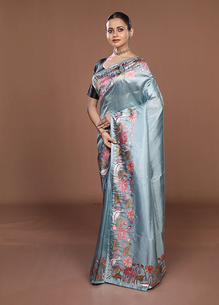 Green Dupion Silk Saree With Blouse Piece - Image 4