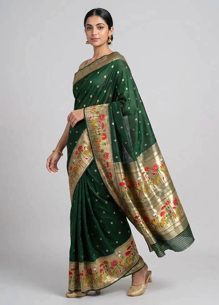 Green Dupion Silk Saree With Blouse Piece