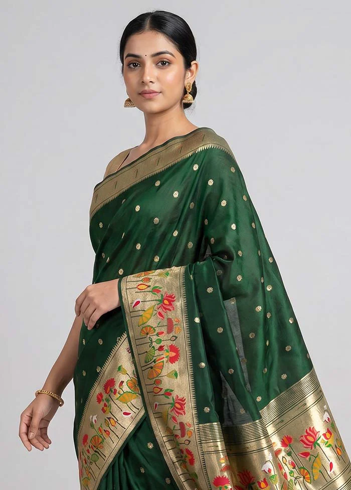 Green Dupion Silk Saree With Blouse Piece - Image 2