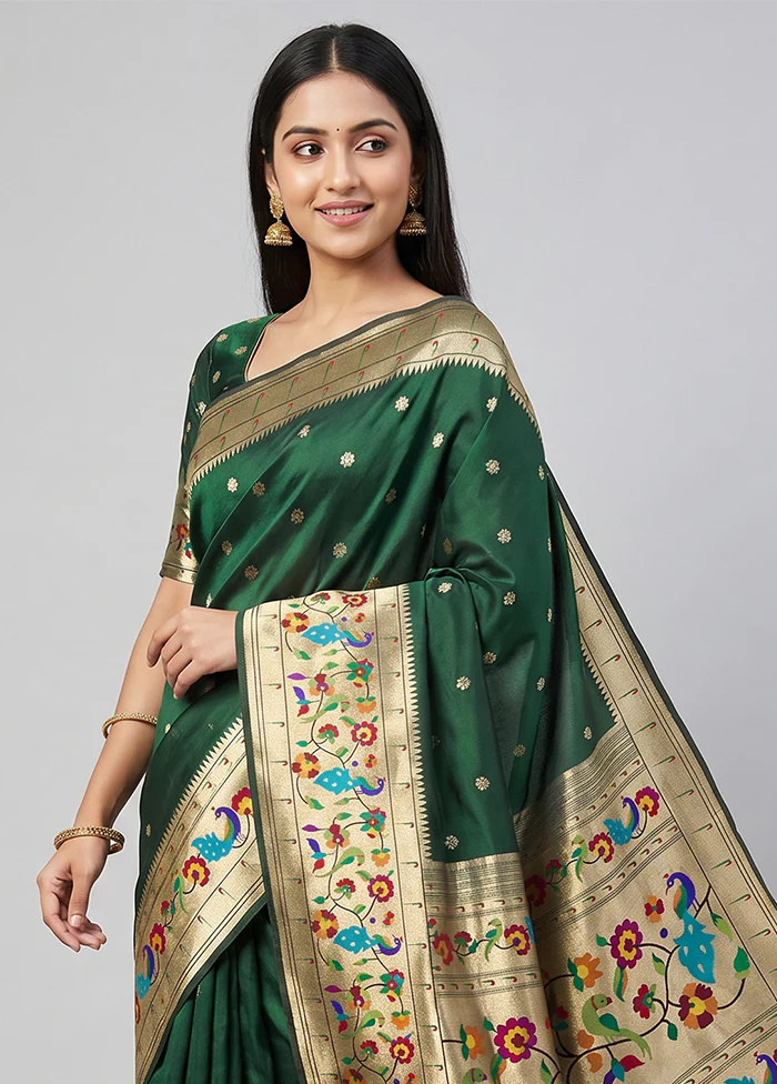 Green Dupion Silk Saree With Blouse Piece - Image 2