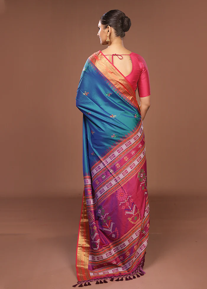 Green Dupion Silk Saree With Blouse Piece - Image 3