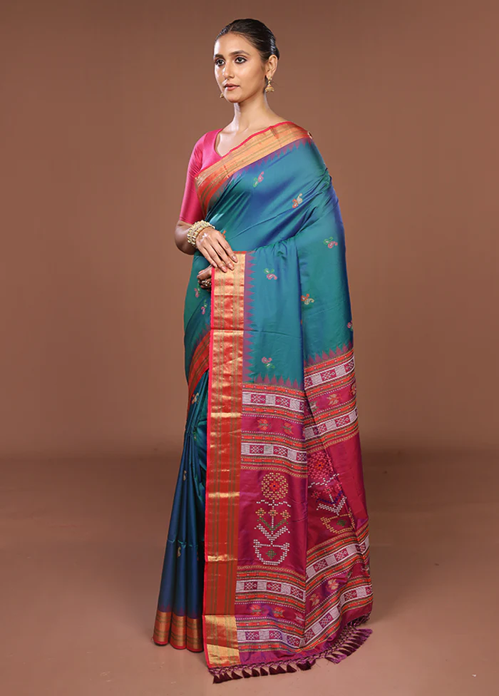 Green Dupion Silk Saree With Blouse Piece - Image 4