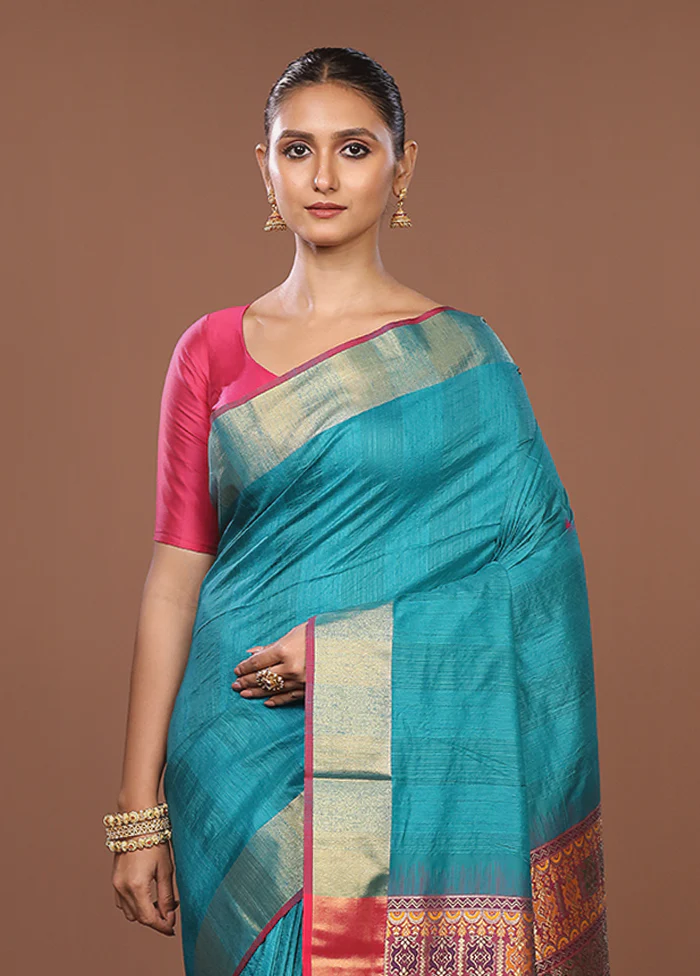 Green Dupion Silk Saree With Blouse Piece