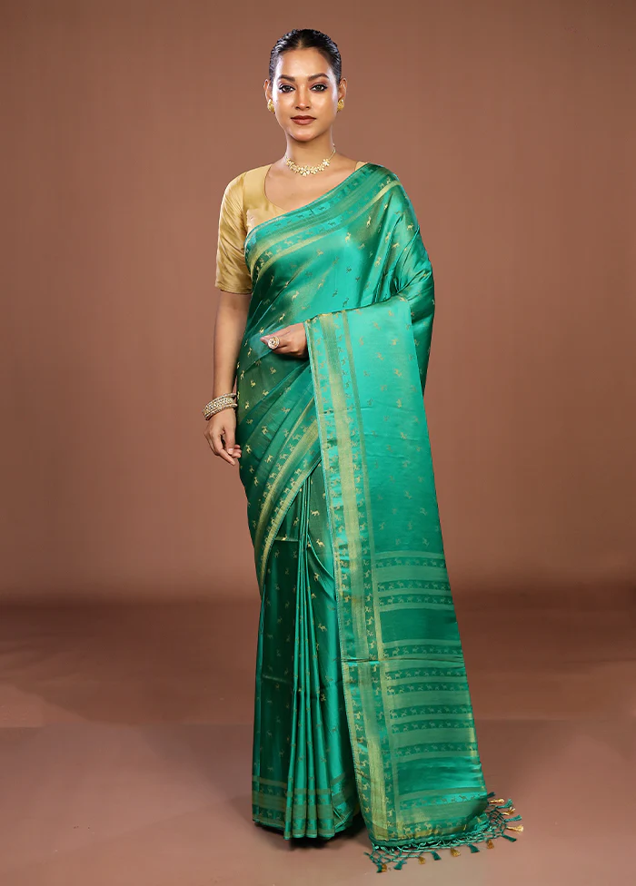 Green Dupion Silk Saree With Blouse Piece - Image 2