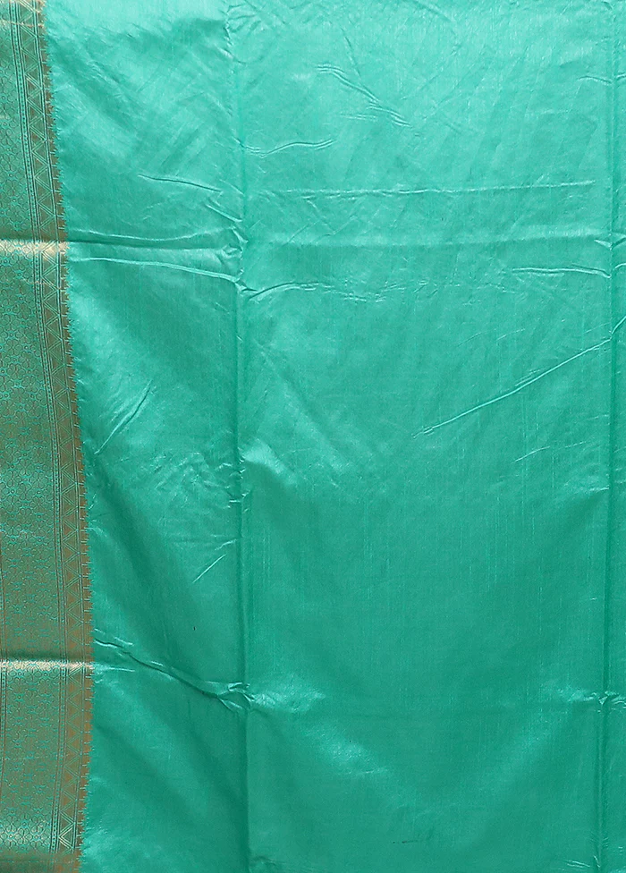 Green Dupion Silk Saree With Blouse Piece - Image 5