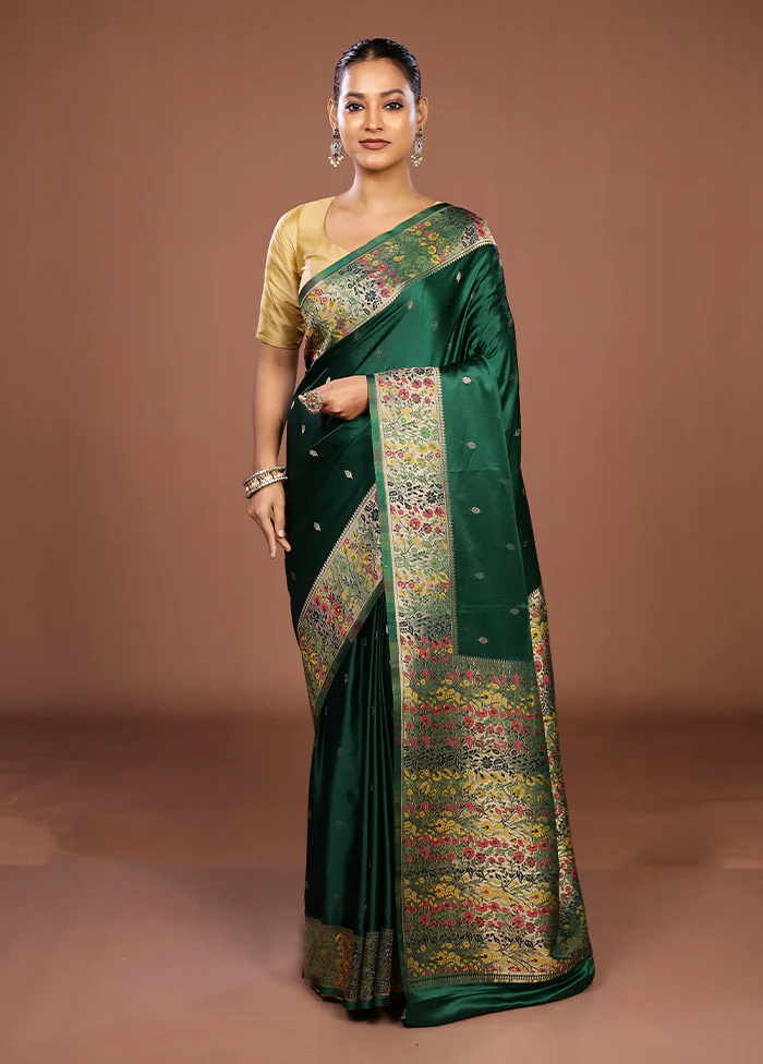Green Dupion Silk Saree With Blouse Piece - Image 2