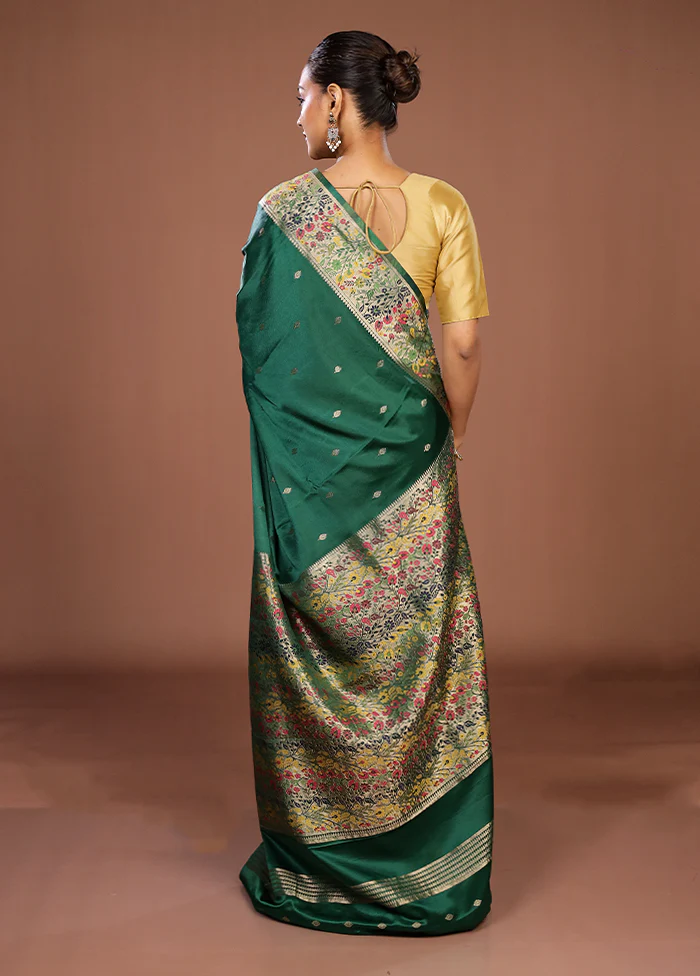 Green Dupion Silk Saree With Blouse Piece - Image 3