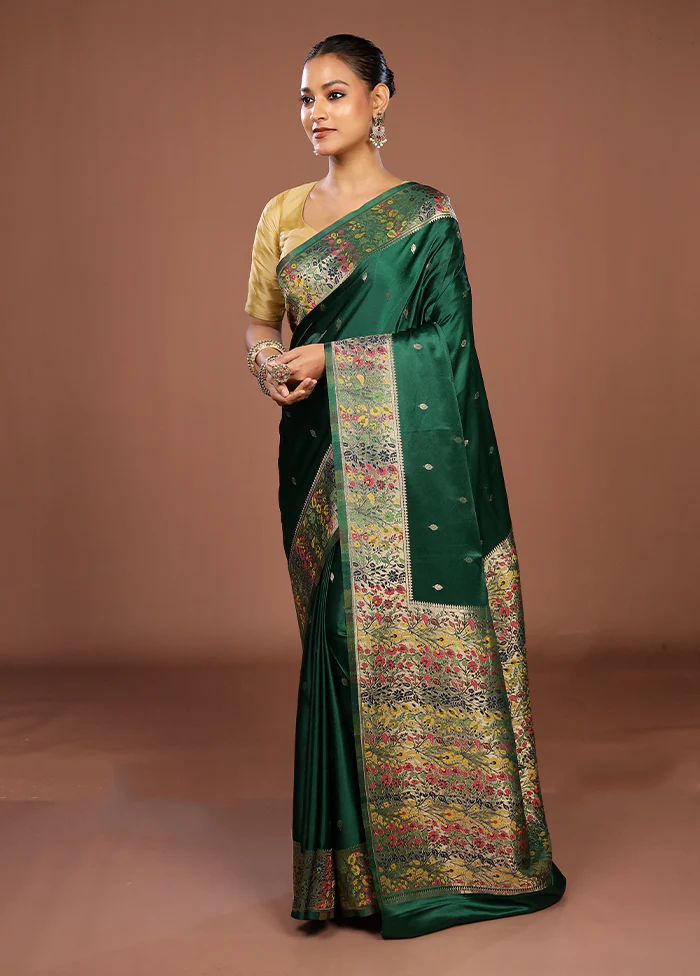 Green Dupion Silk Saree With Blouse Piece - Image 4