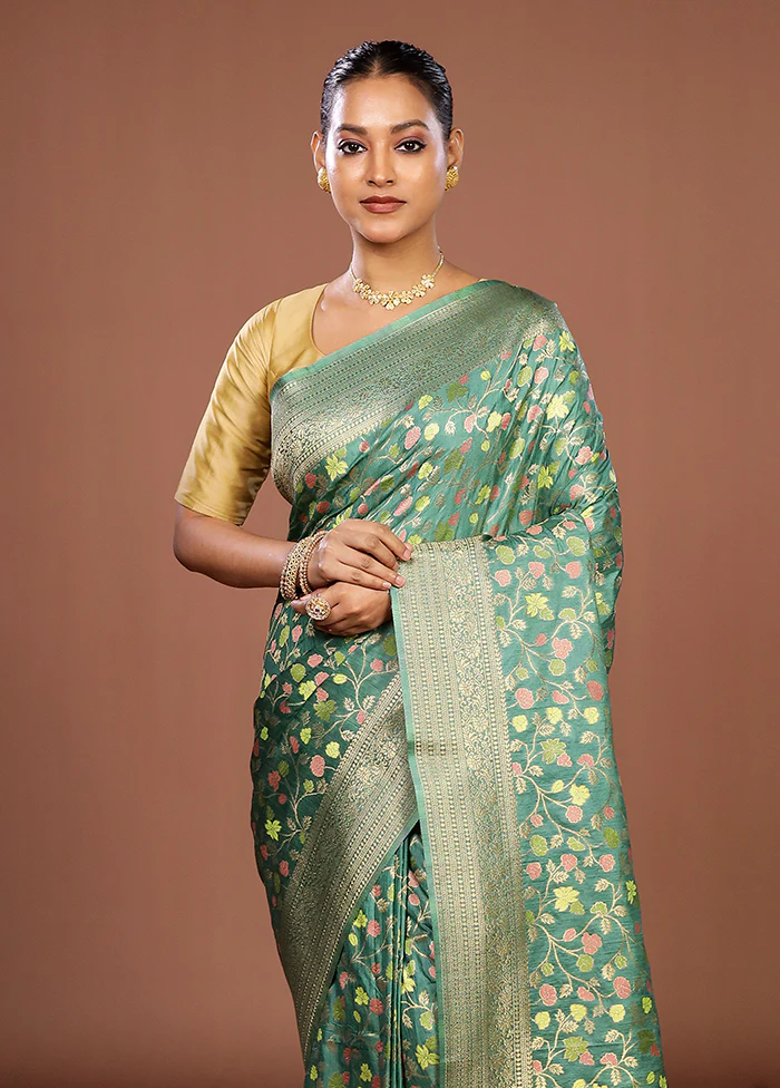 Green Dupion Silk Saree With Blouse Piece