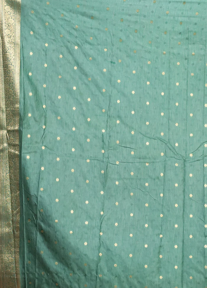 Green Dupion Silk Saree With Blouse Piece - Image 5