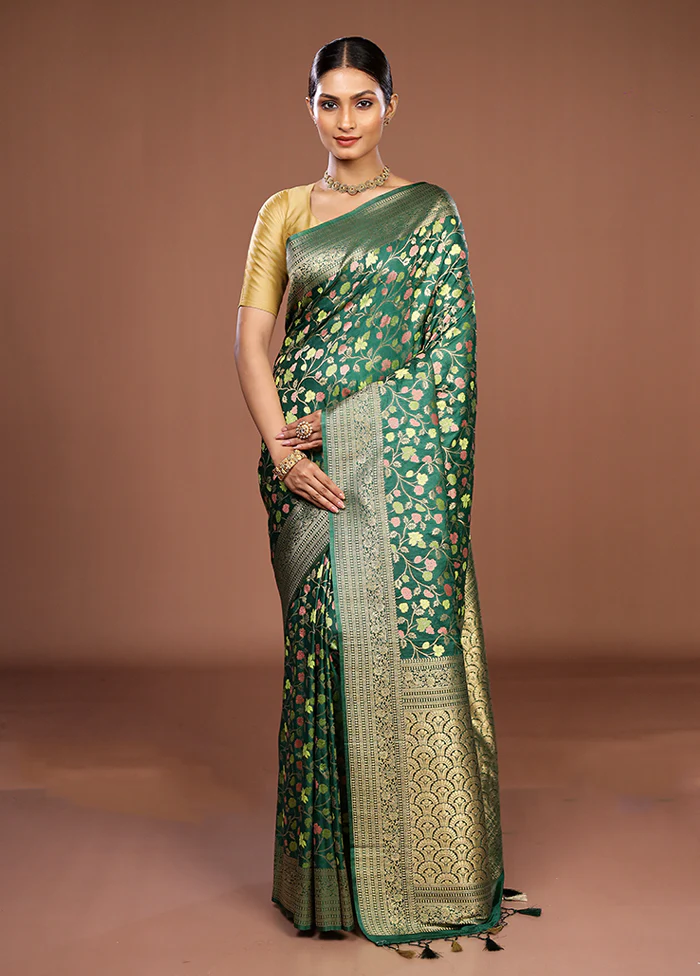 Green Dupion Silk Saree With Blouse Piece - Image 2