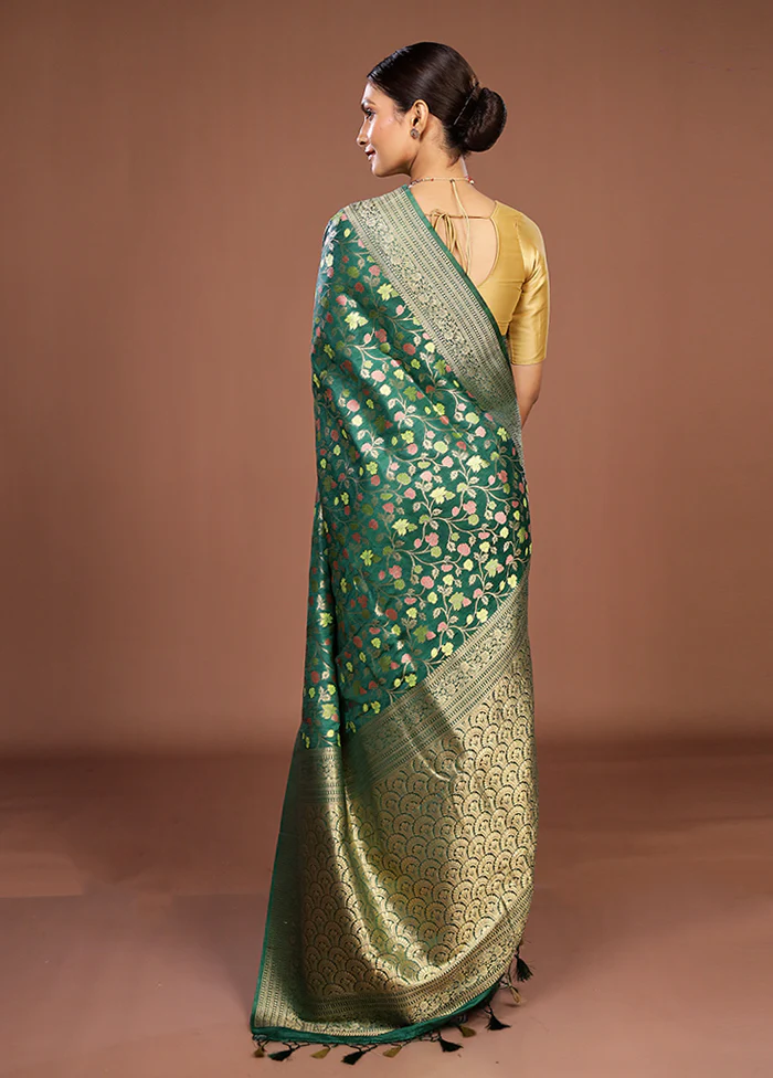 Green Dupion Silk Saree With Blouse Piece - Image 3