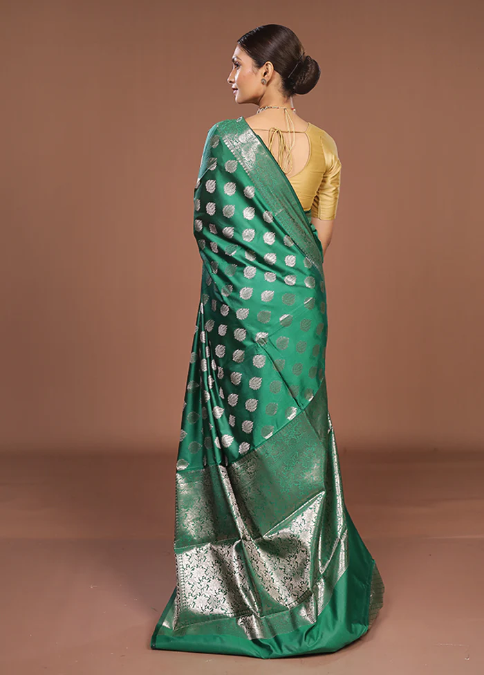 Green Dupion Silk Saree With Blouse Piece - Image 3