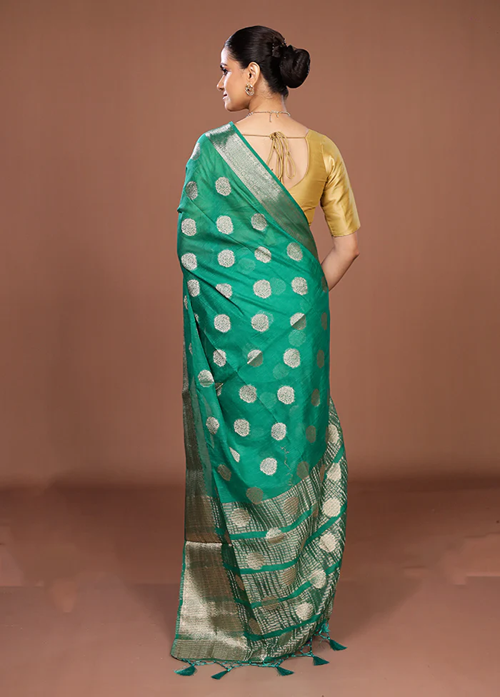 Green Dupion Silk Saree With Blouse Piece - Image 3