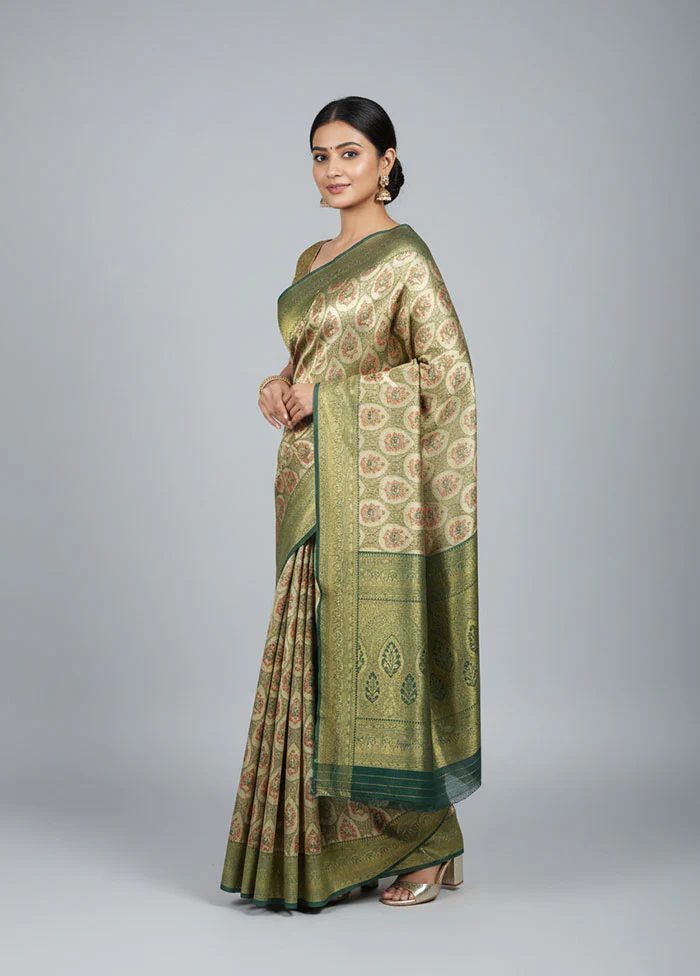 Green Dupion Silk Saree With Blouse Piece