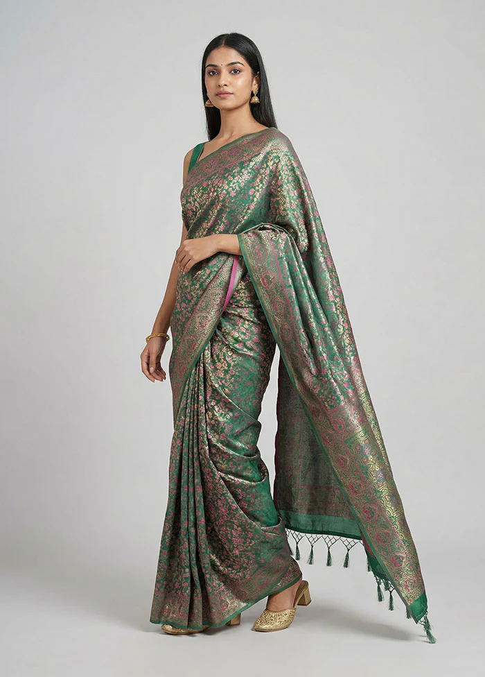 Green Dupion Silk Saree With Blouse Piece
