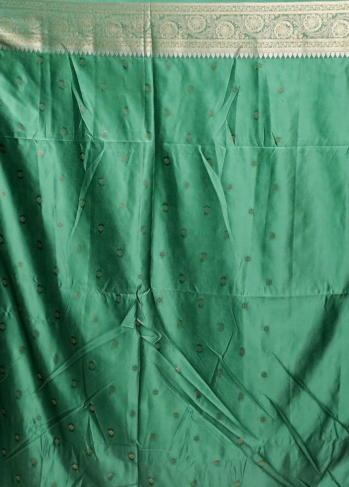 Green Dupion Silk Saree With Blouse Piece - Image 5