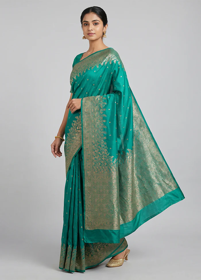 Green Dupion Silk Saree With Blouse Piece