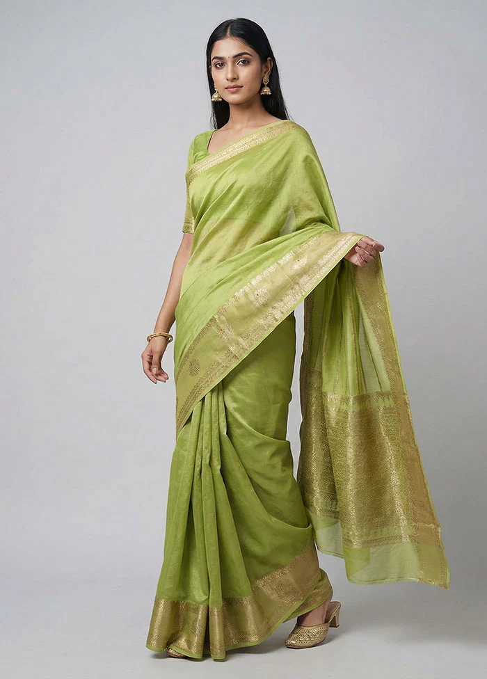 Green Dupion Silk Saree With Blouse Piece