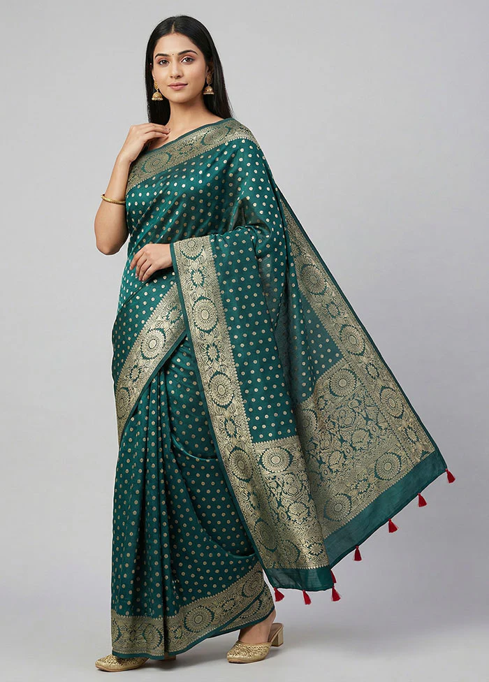 Green Dupion Silk Saree With Blouse Piece