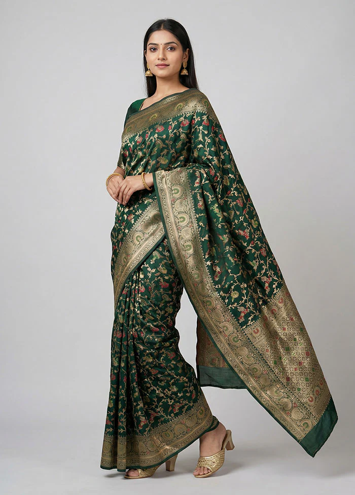 Green Dupion Silk Saree With Blouse Piece