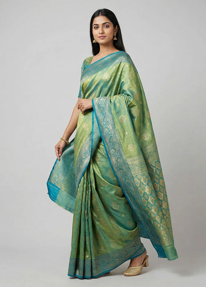 Green Dupion Silk Saree With Blouse Piece