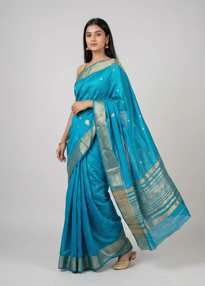 Green Dupion Silk Saree With Blouse Piece