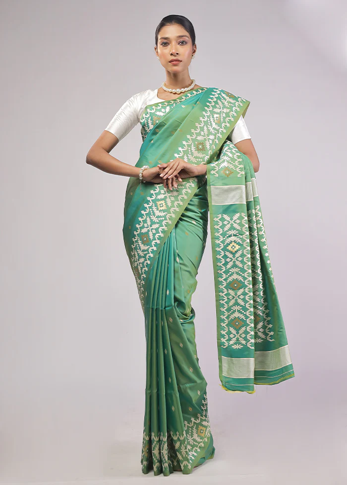 Green Dupion Silk Saree With Blouse Piece - Image 2