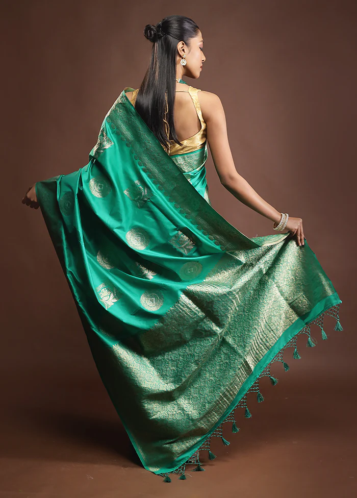 Green Dupion Silk Saree With Blouse Piece - Image 3