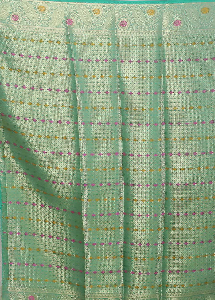 Green Dupion Silk Saree With Blouse Piece - Image 5