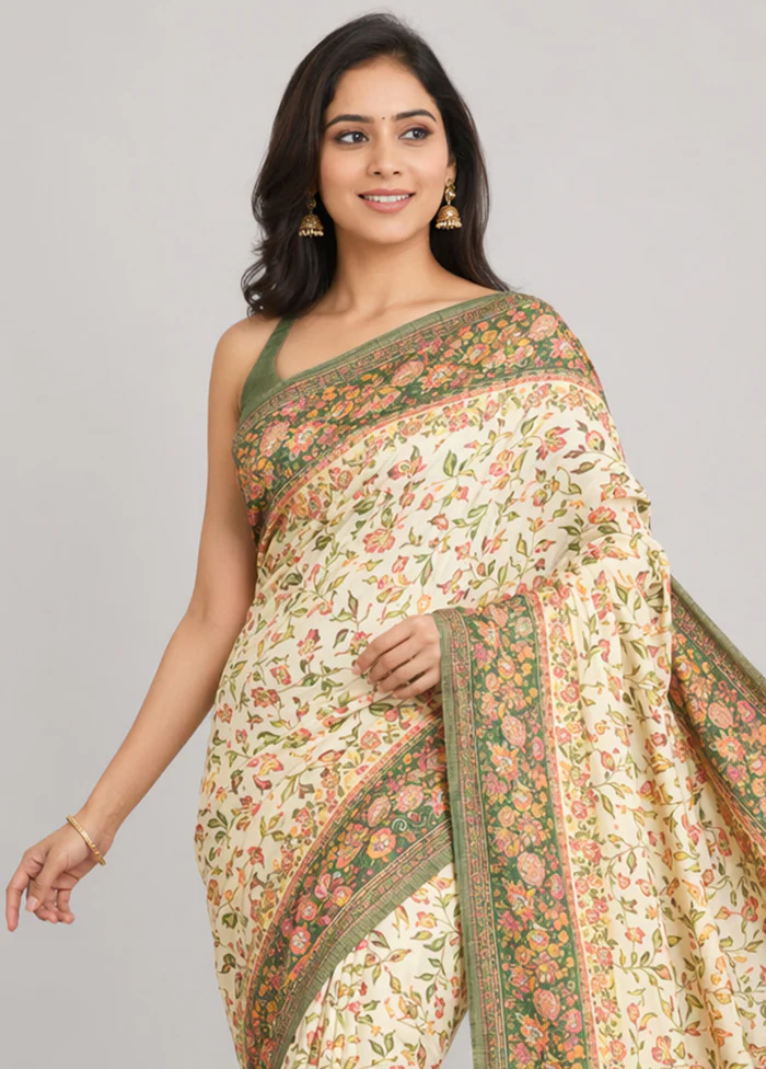 Green Dupion Silk Saree With Blouse Piece - Image 2