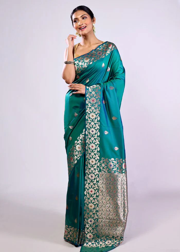 Green Dupion Silk Saree With Blouse Piece - Image 2
